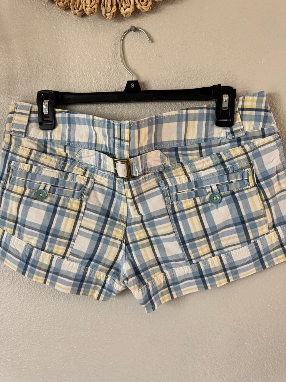 Retro AE Plaid Micro Shorts in Blue, White & Yellow - Picture 2 of 8